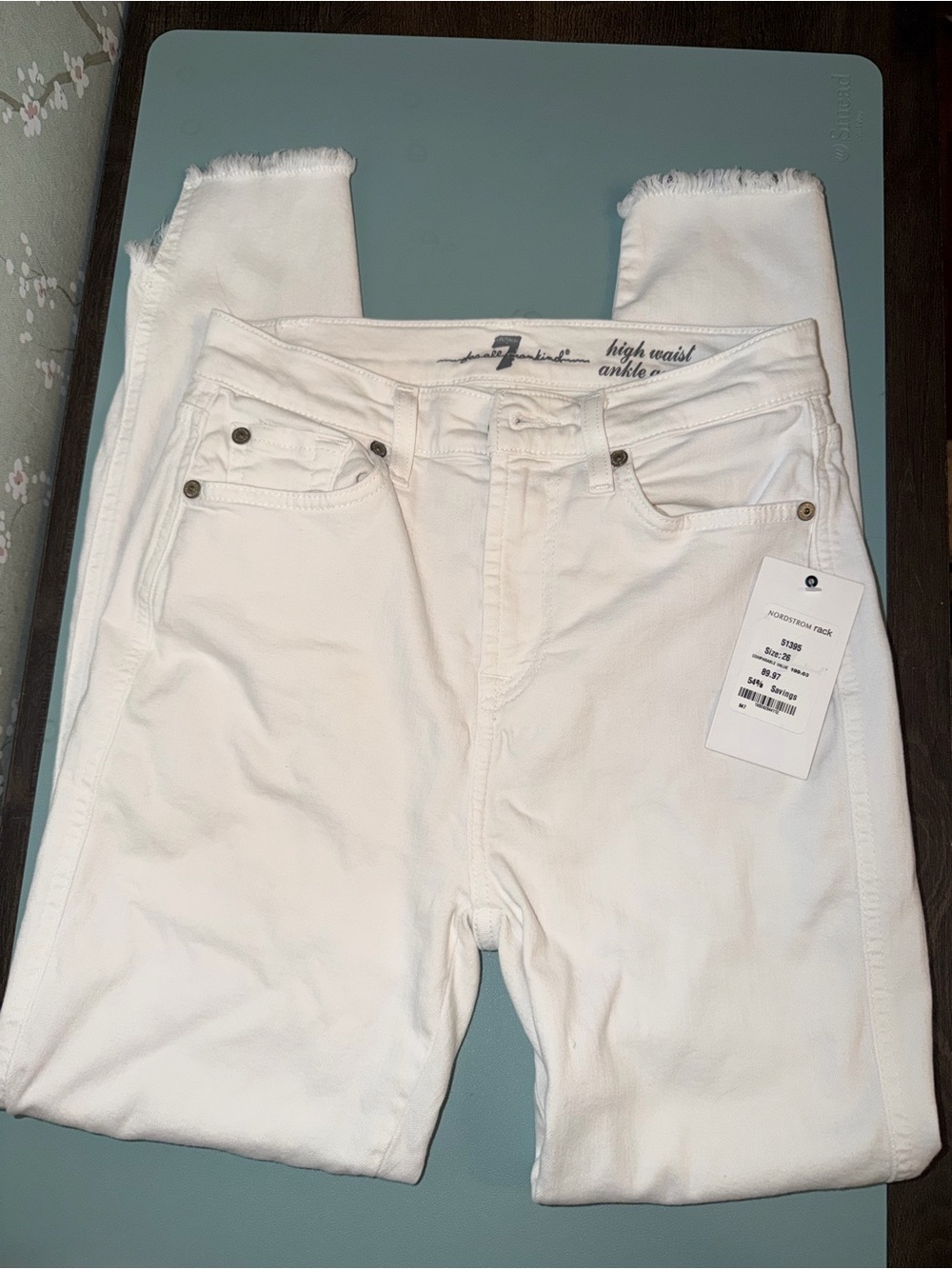 NWT 7 for all of mankind White High-Rise Frayed Jeans